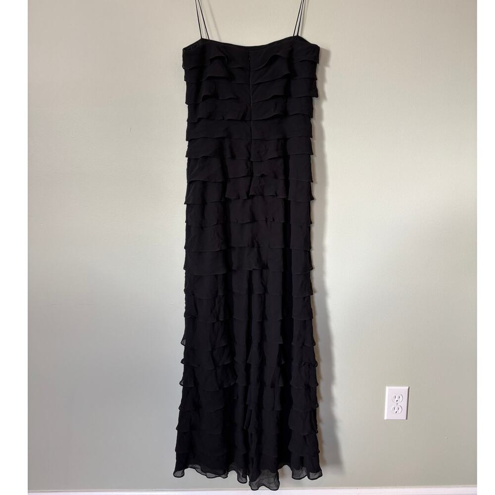 Tadashi Shoji Y2K Vintage Silk Ruffle Maxi Dress Size 10 Black Formal Cocktail - Picture 4 of 10